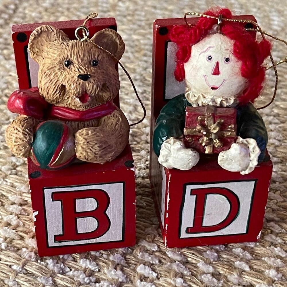 Vintage Kurt Adler wood block Christmas ornaments x 2